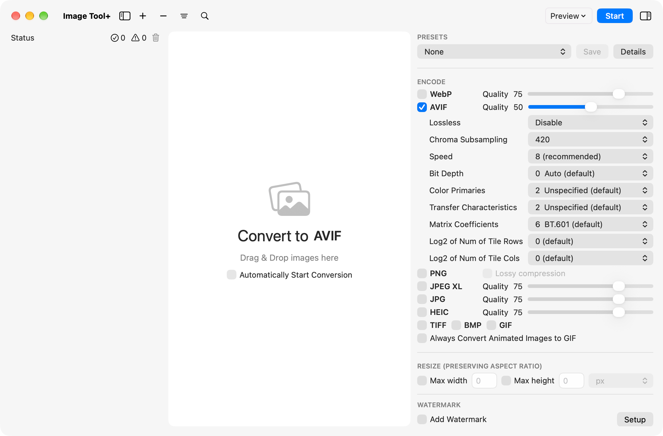 AVIF settings