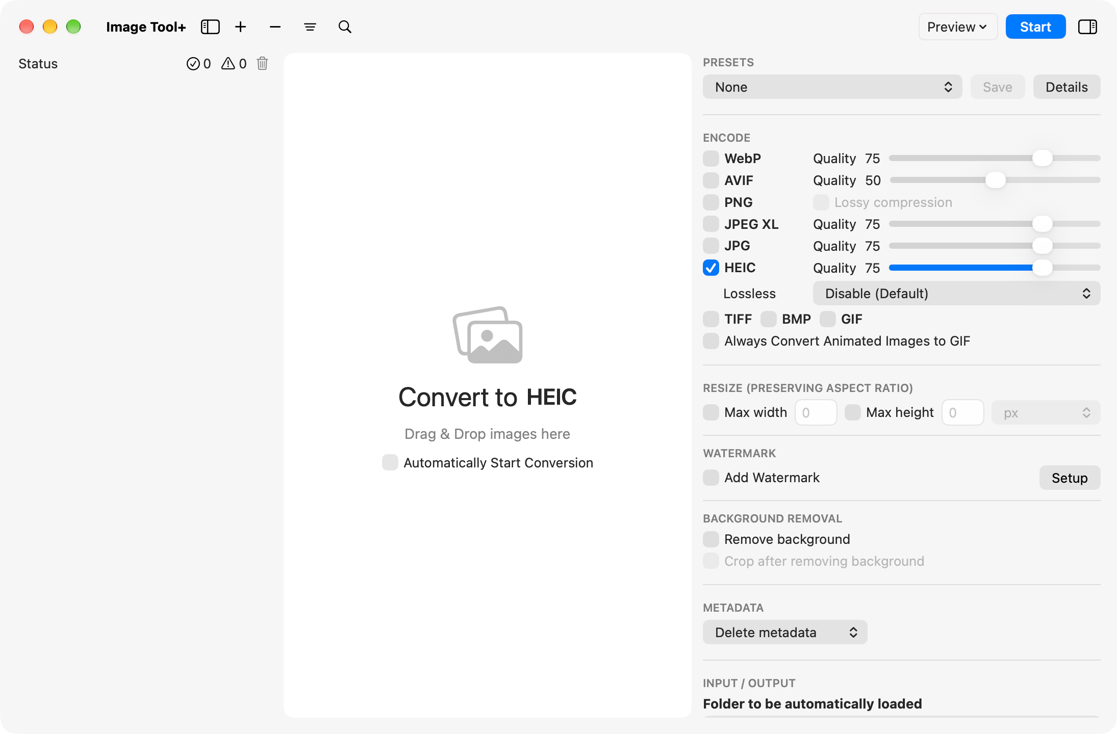 HEIC settings