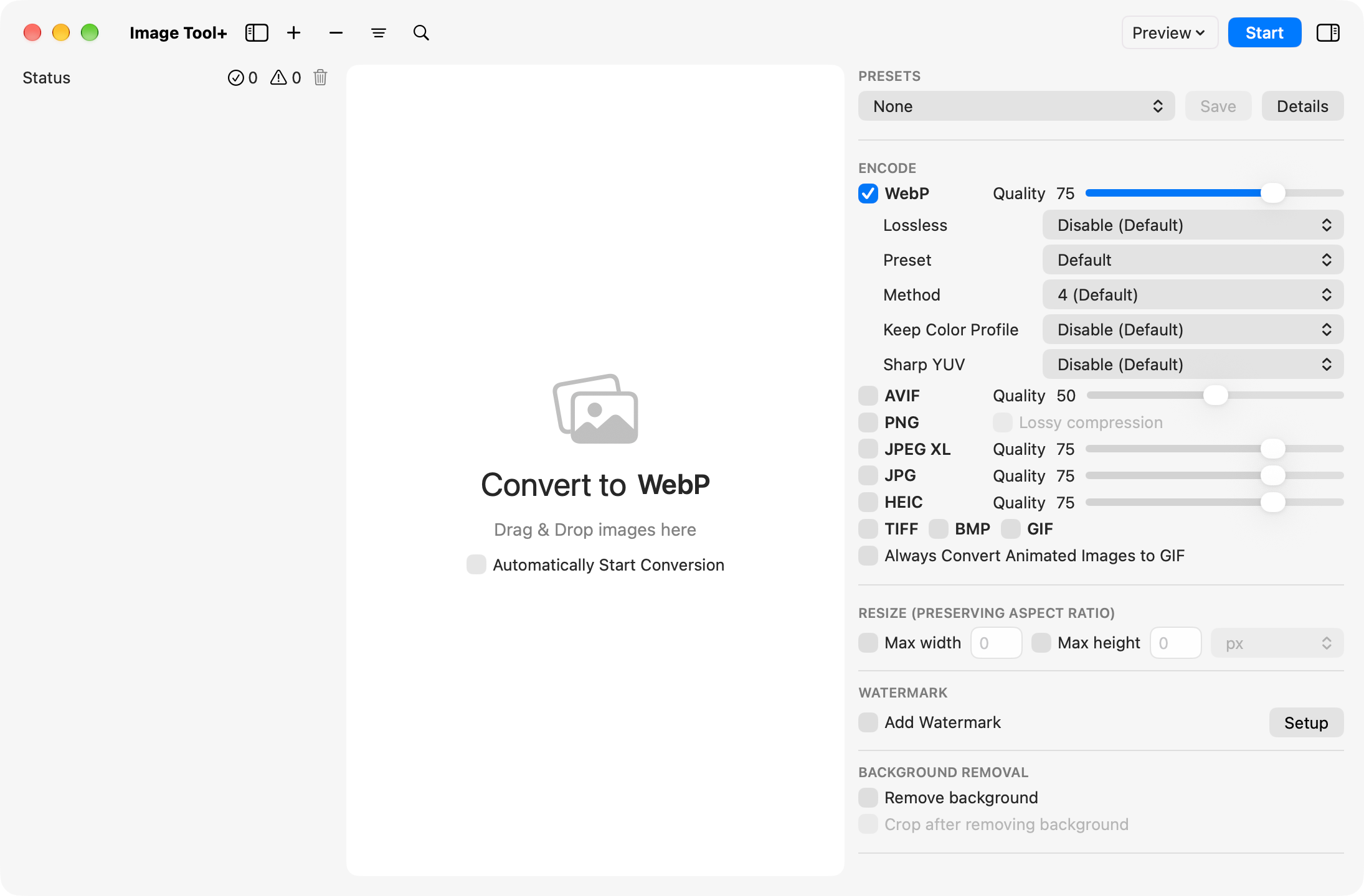WebP settings