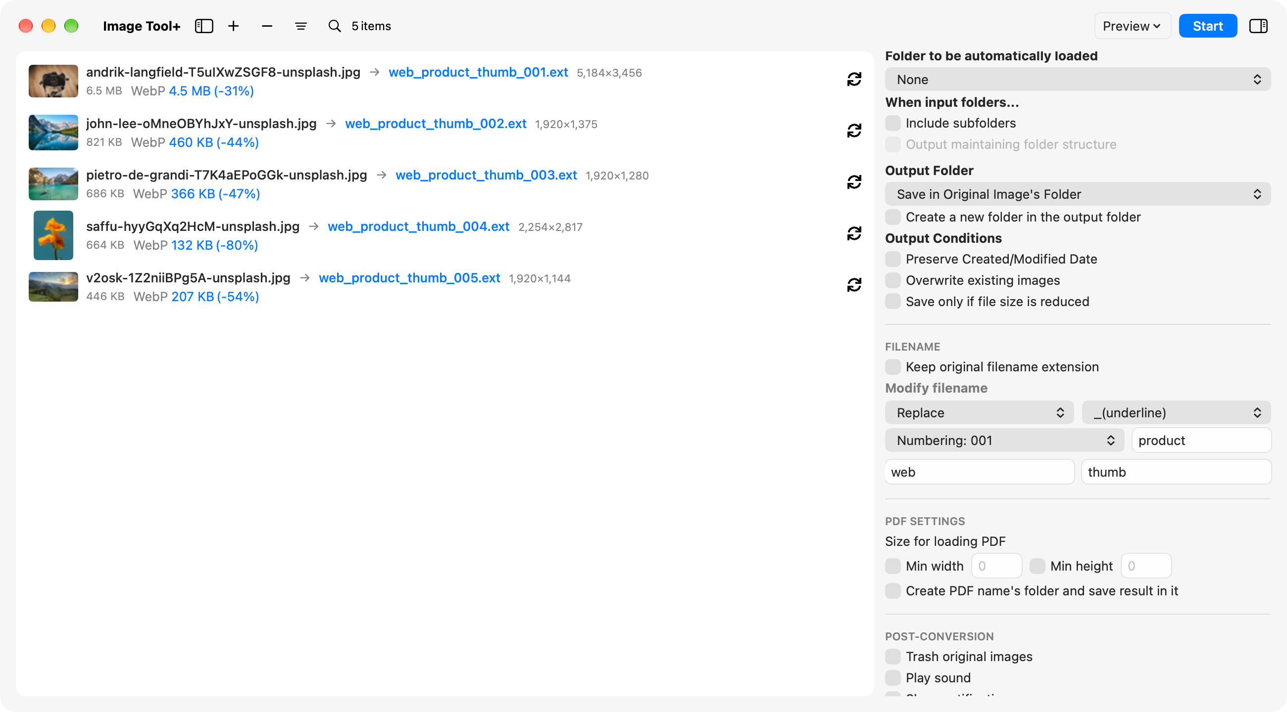 Filename settings
