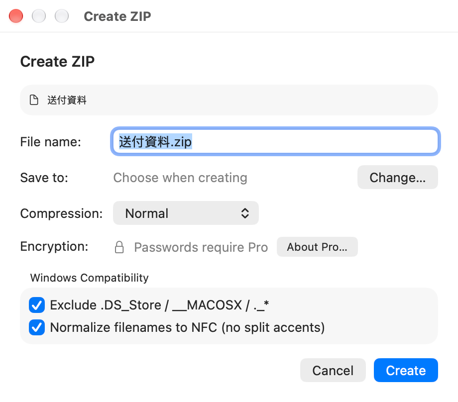 Create ZIP window