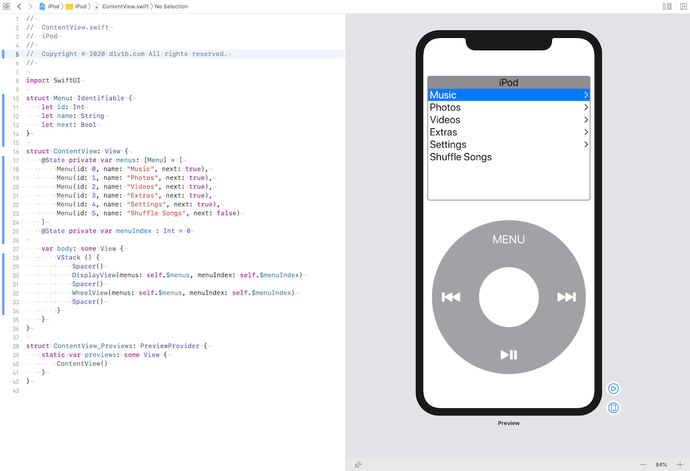 SwiftUIでiPod classicのUIを再現する