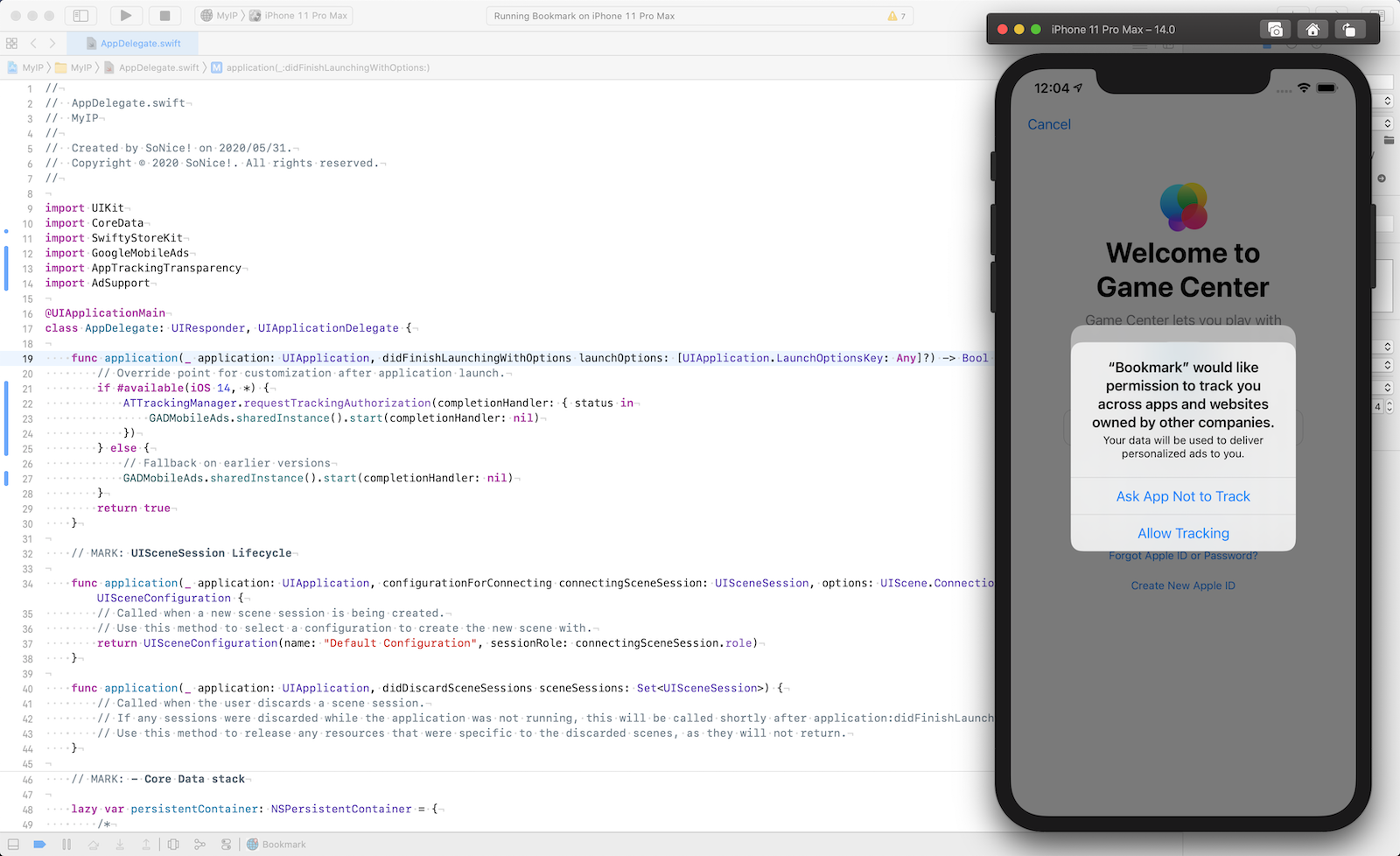 Display of Update SwiftUI App with AdMob for IDFA and AppTrackingTransparency of iOS 14