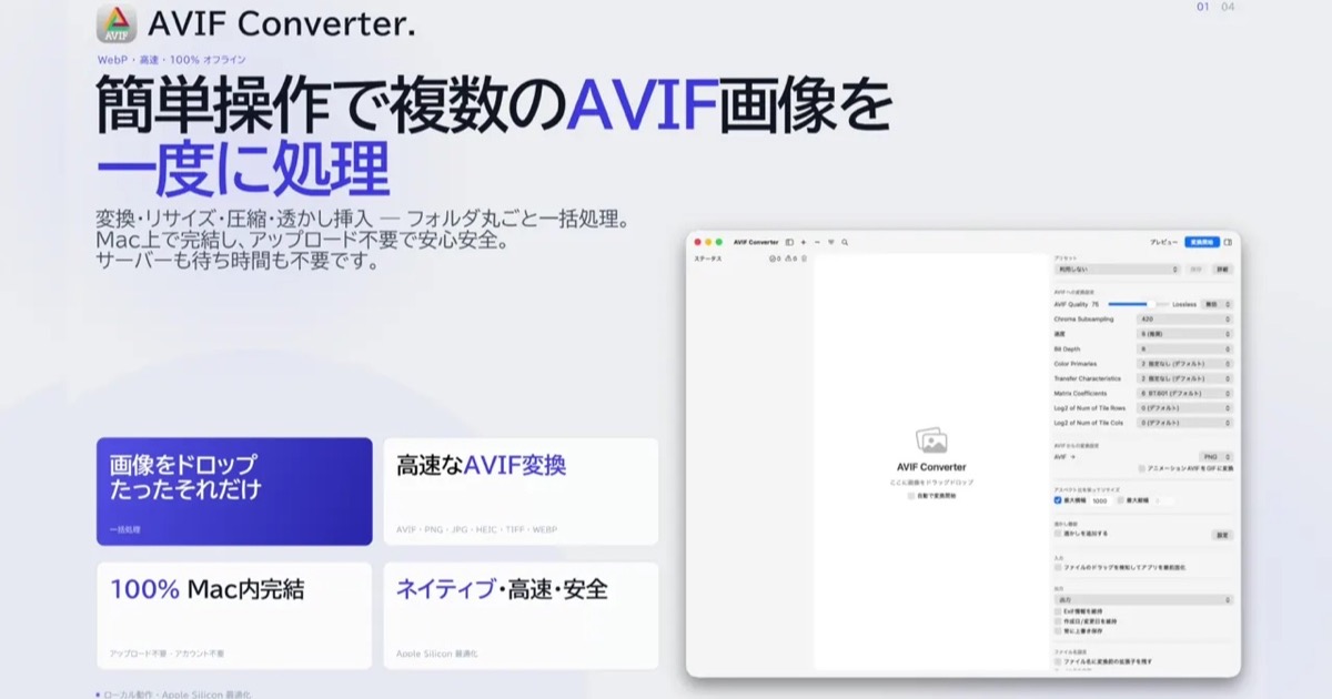 MacでPNG・JPG・HEICをAVIFに一括変換する方法3つの画像