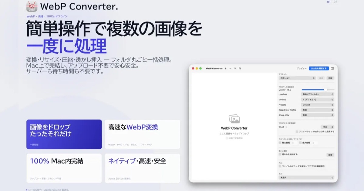 MacでiPhoneのHEIC写真をWebPに一括変換する方法(アプリ・コマンド・ショートカット)の画像