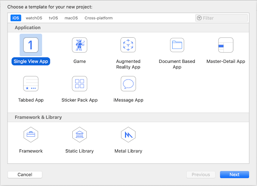 Choose a template for your new project